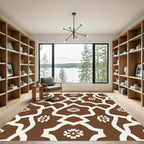 Brown White Lattice Floral Detail Rug