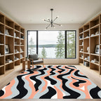 Coral Gray Black White Wavy Stripes Rug