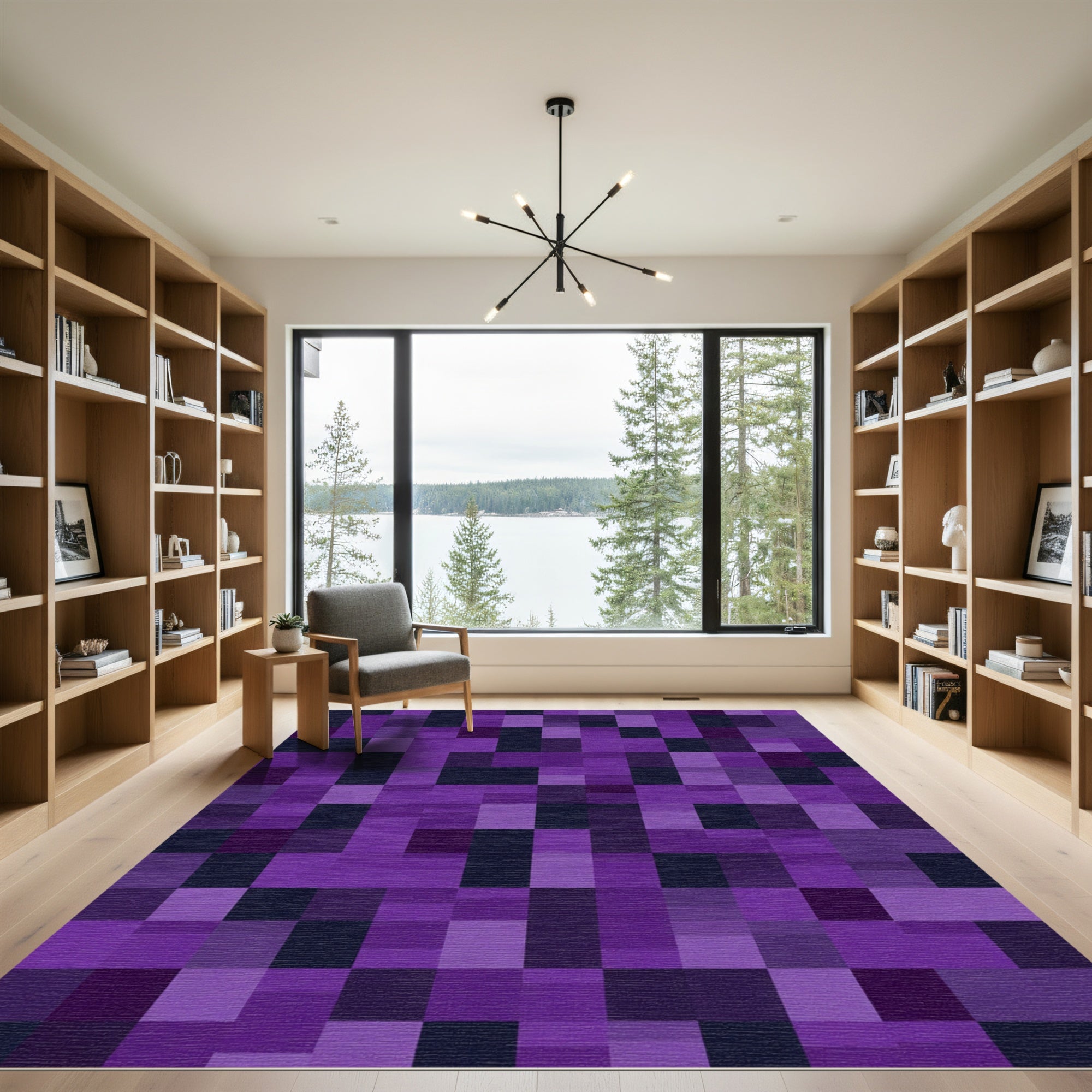 Vibrant Purple Pixelated Geometric Rug