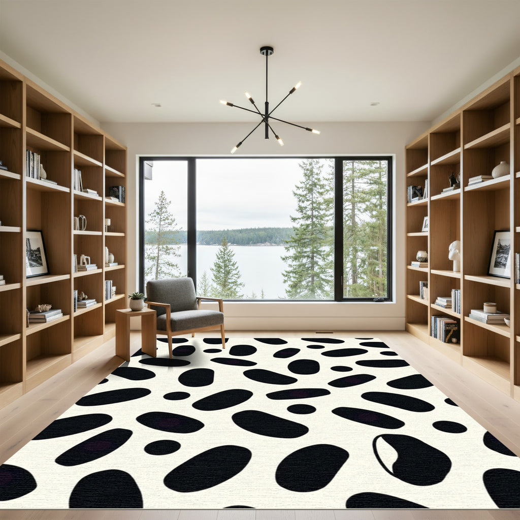 Abstract Black Speckled Cream Rug