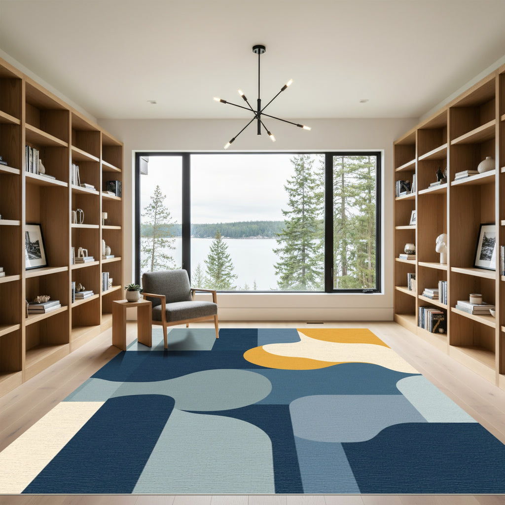Modern Abstract Organic Blue Ochre Rug