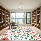 Bright Red Pink Yellow Floral Meadow Rug