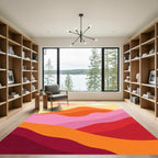 Crimson Pink Abstract Mountain Landscape Rug