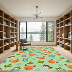 Whimsical Orange Fox Owl Forest Rug