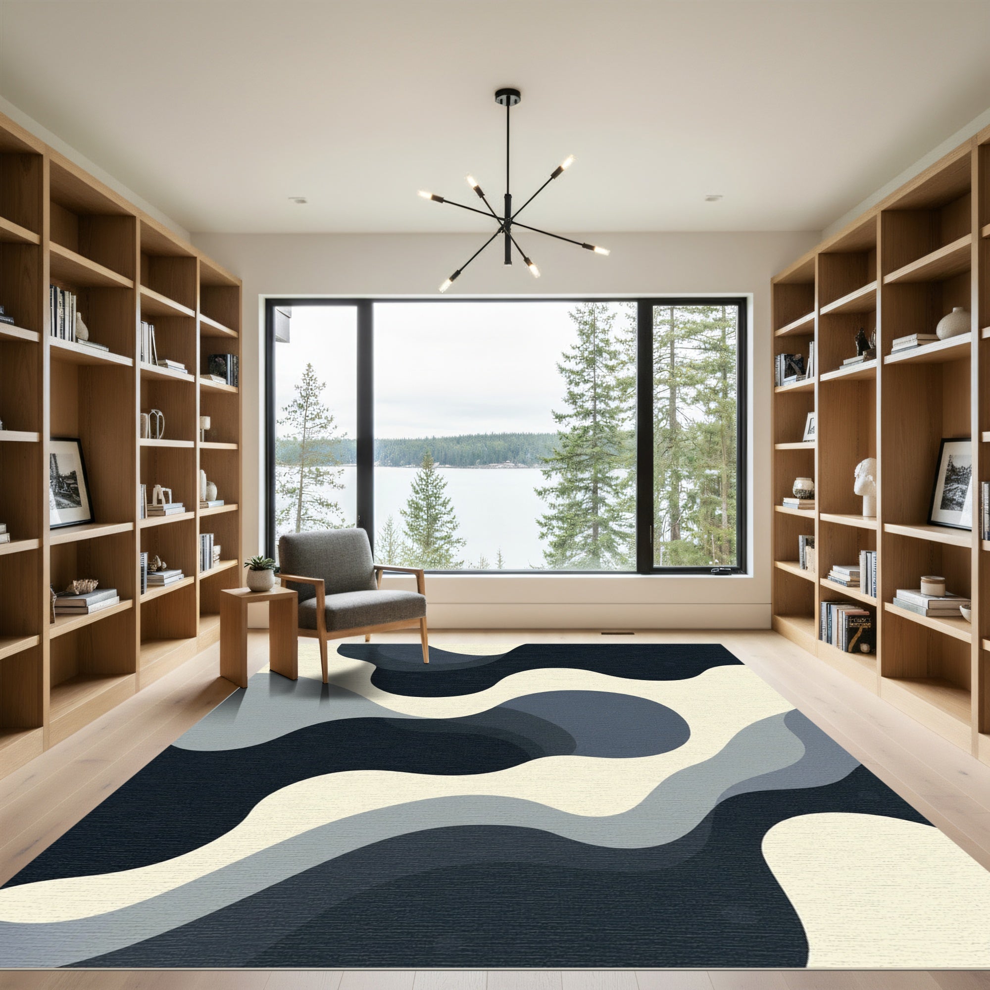 Cool Tones Wavy Abstract Rug