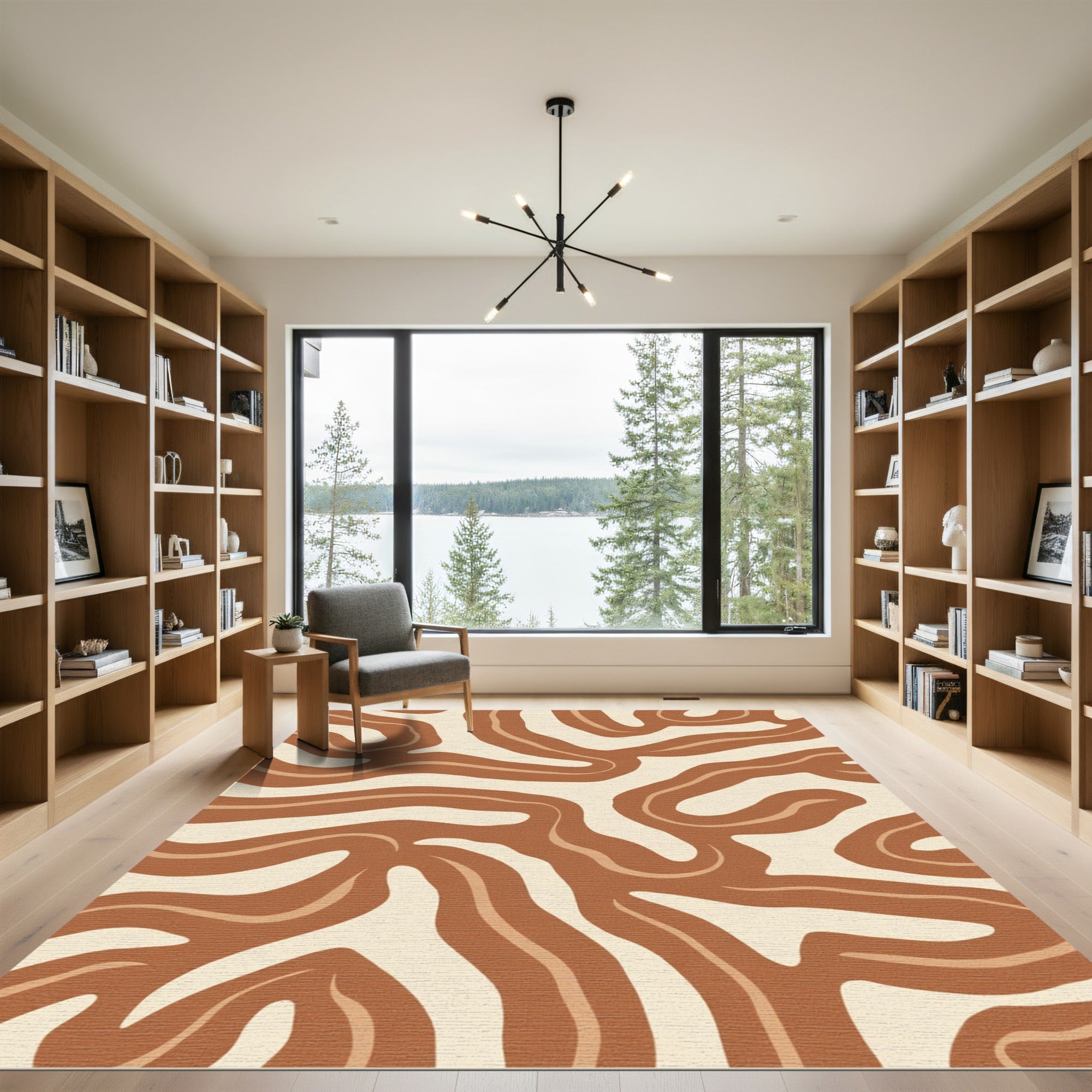 Earthy Terracotta Swirl Abstract Rug