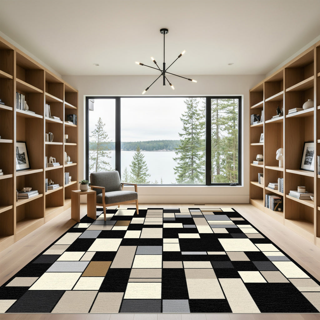 Geometric Block Inlay Neutral Palette Rug