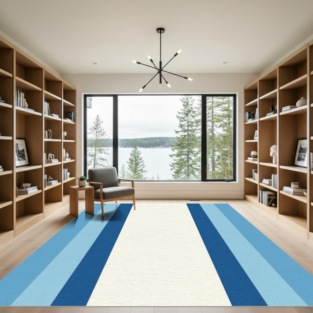 Striped Cream And Blue Tones Rug