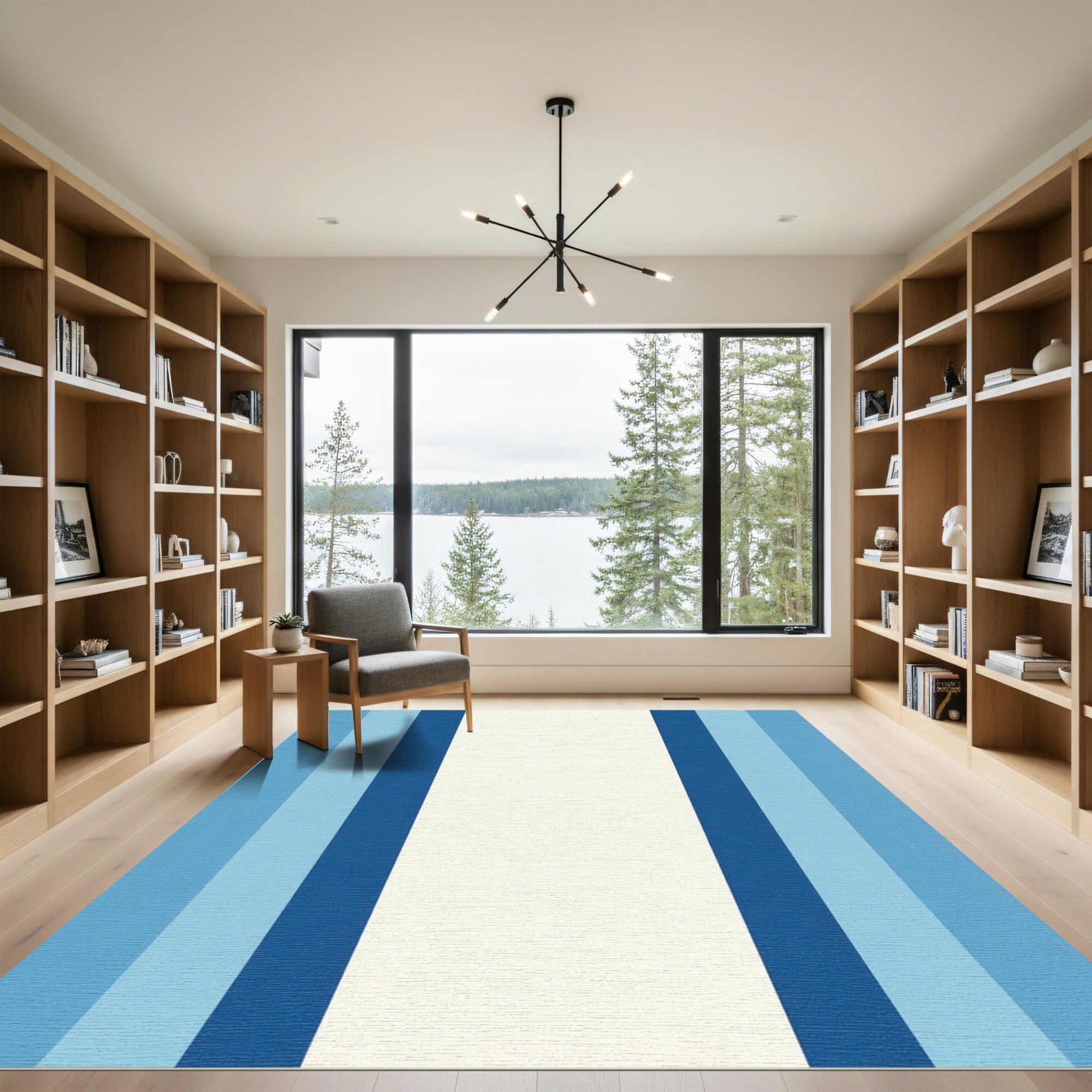 Striped Cream And Blue Tones Rug