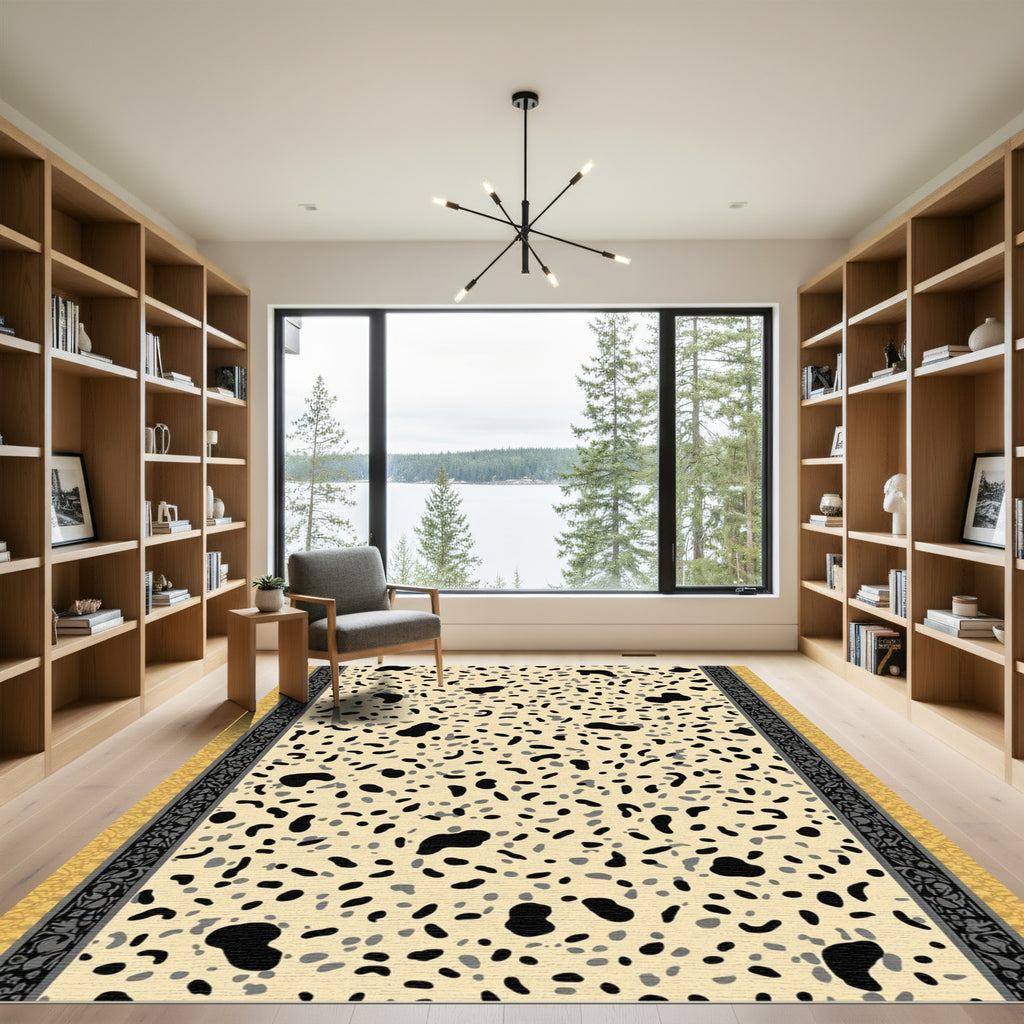 Dappled Black Gray Terrazzo Bordered Rug