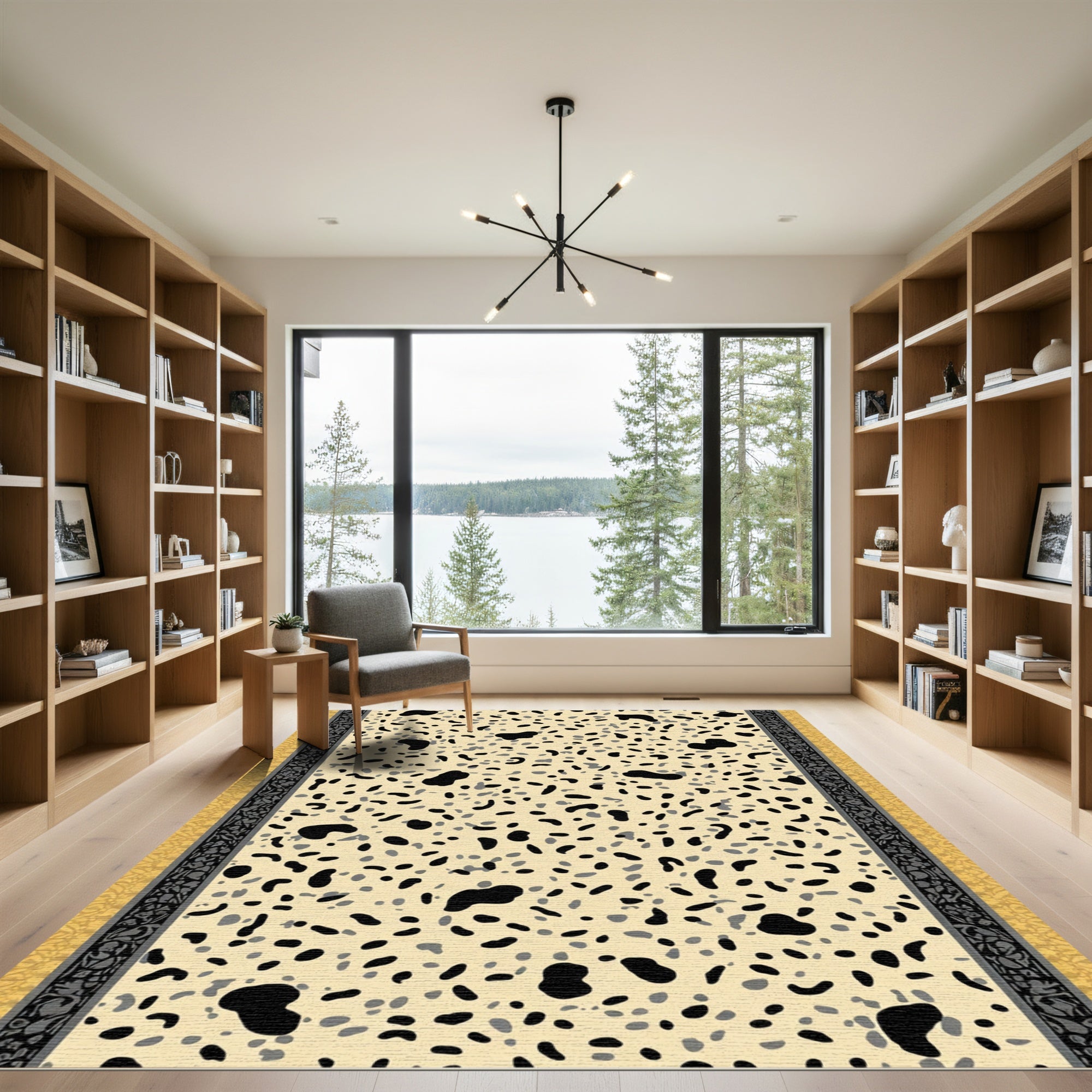 Dappled Black Gray Terrazzo Bordered Rug