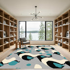 Abstract Teal Black Cream Animal Spotted Rug