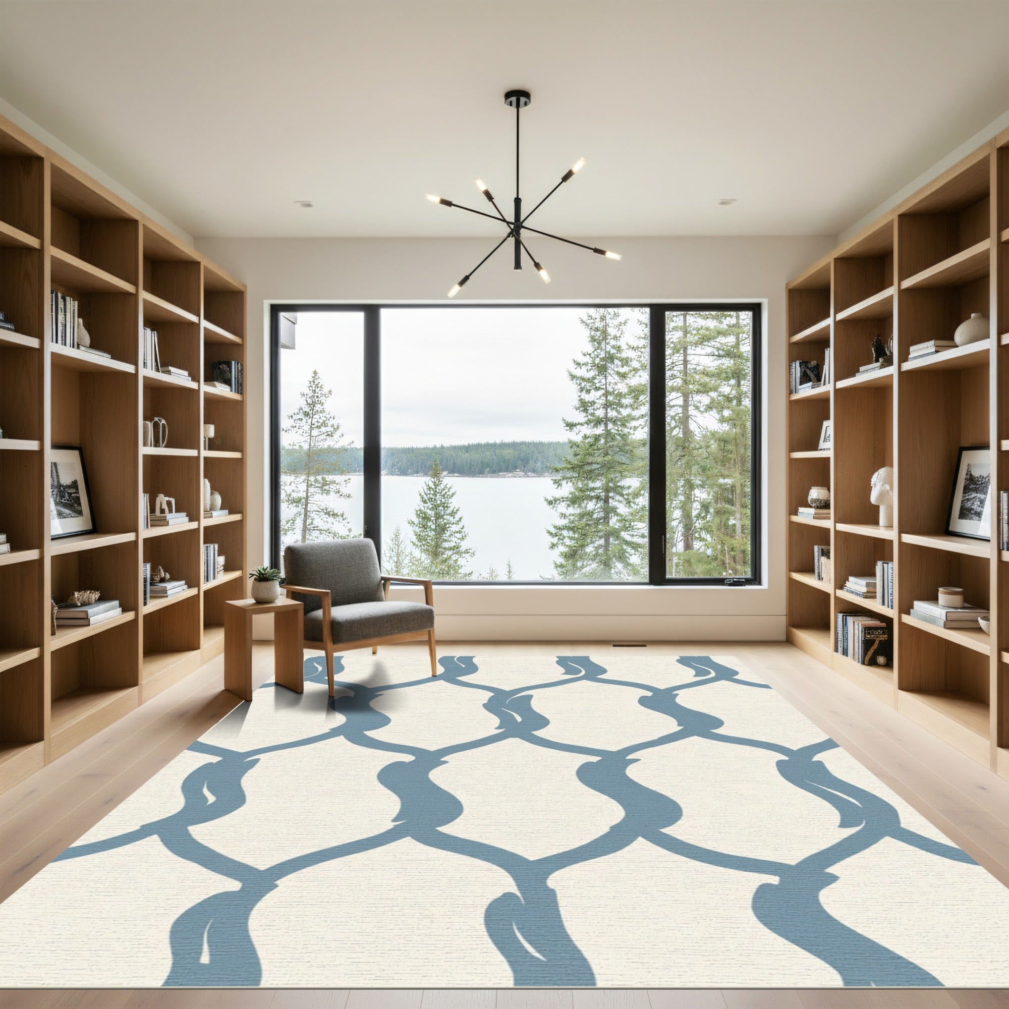 Pale Blue Flowing Lattice Rug