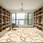 Warm Beige Swirling Ribbon Dots Rug