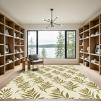 Olive Green Leafy Branch Pattern Rug