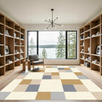 Warm Neutral Toned Geometric Squares Rug