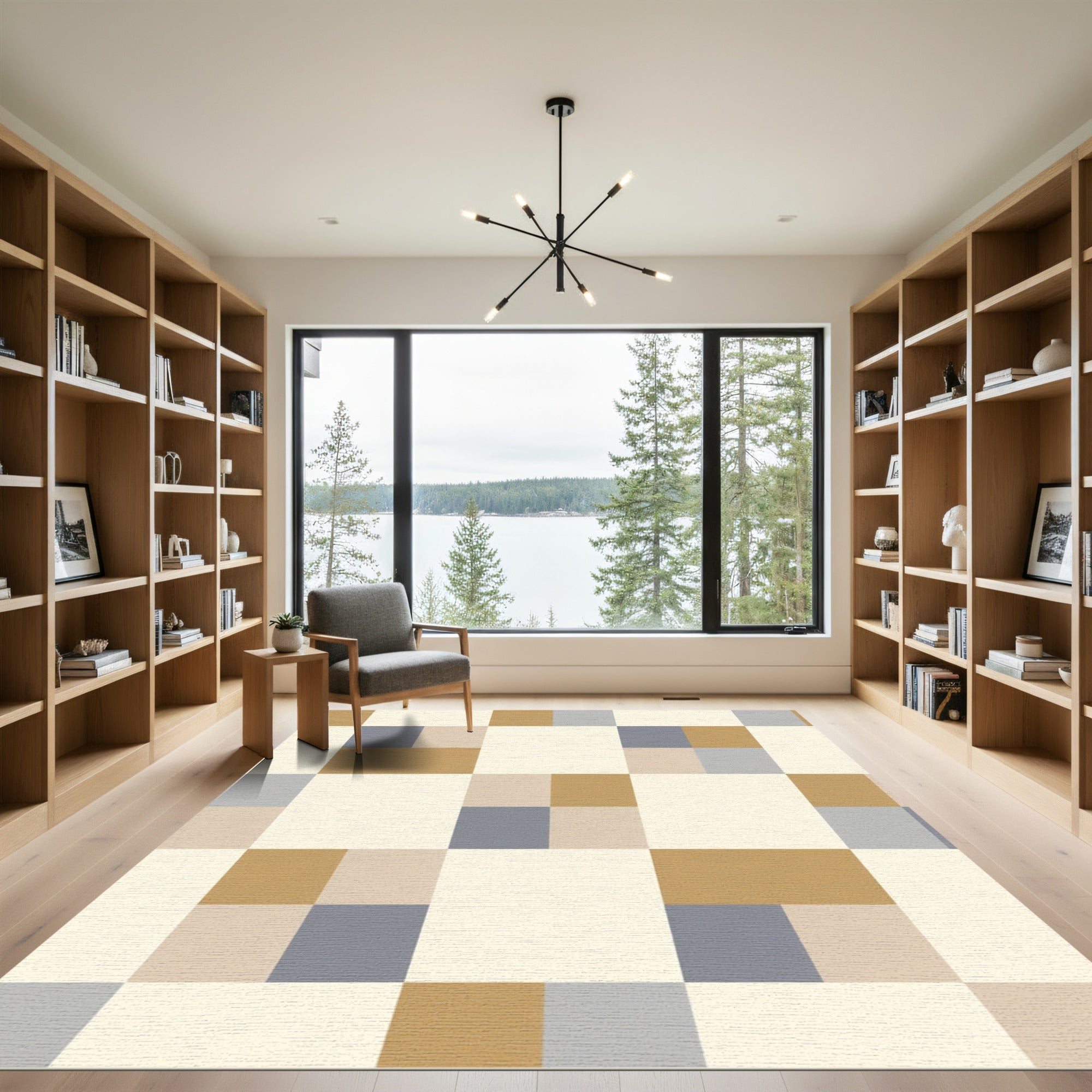 Warm Neutral Toned Geometric Squares Rug