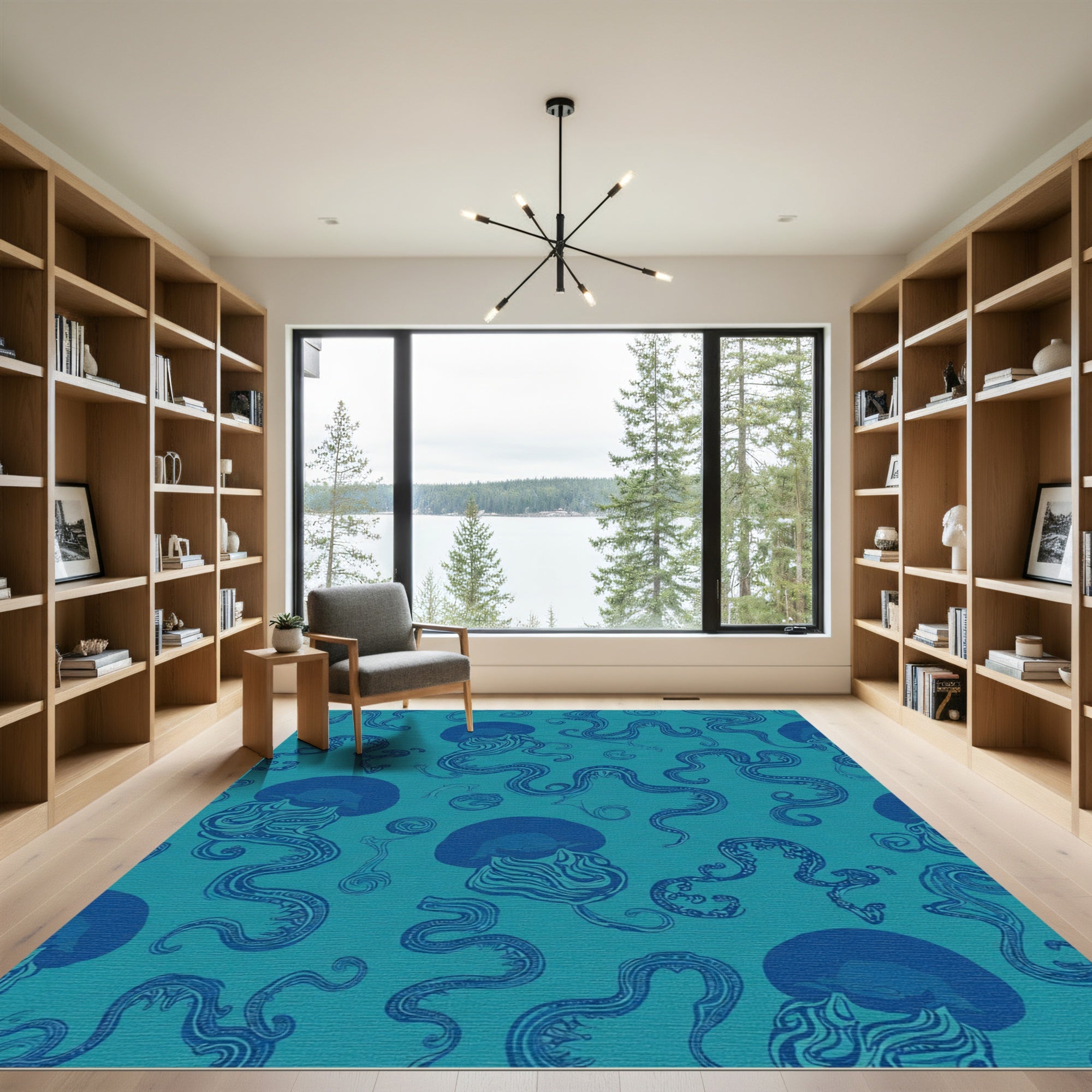 Teal Blue Swirling Jellyfish Medley Rug