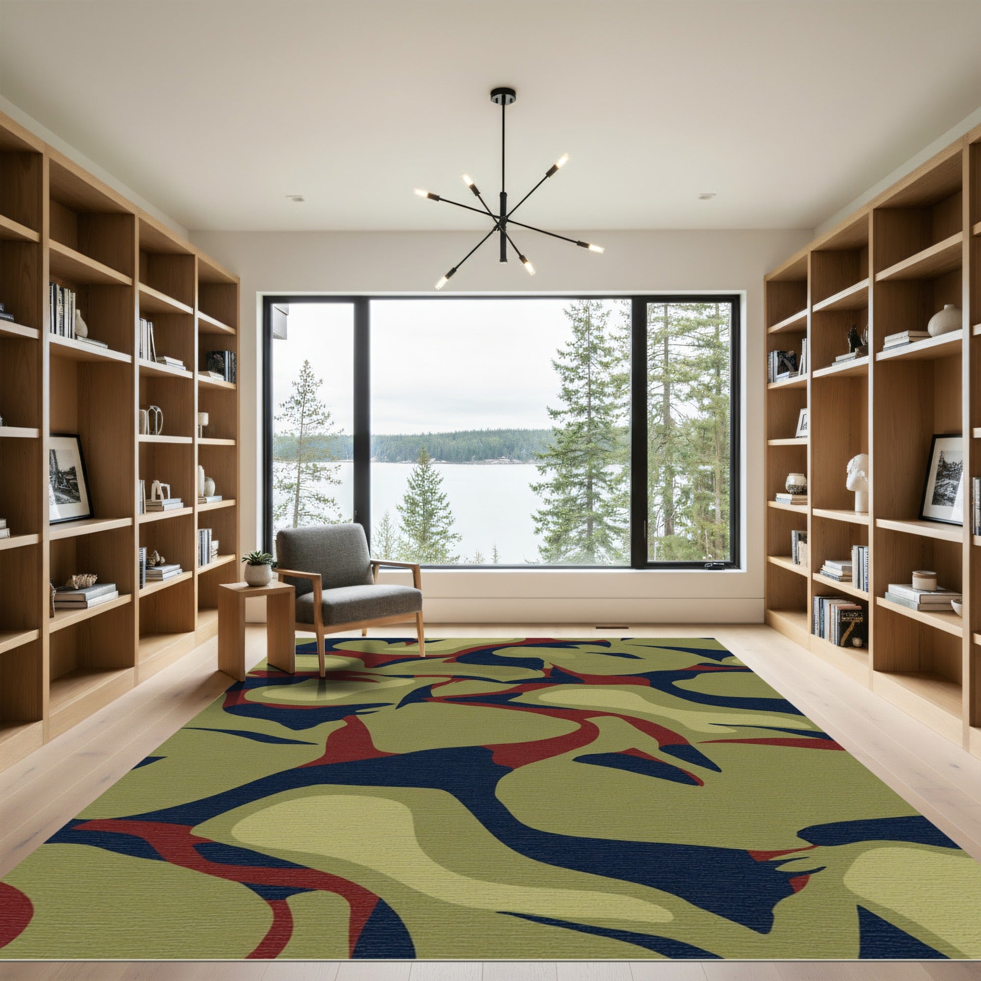 Olive Green Red Blue Camouflage Rug