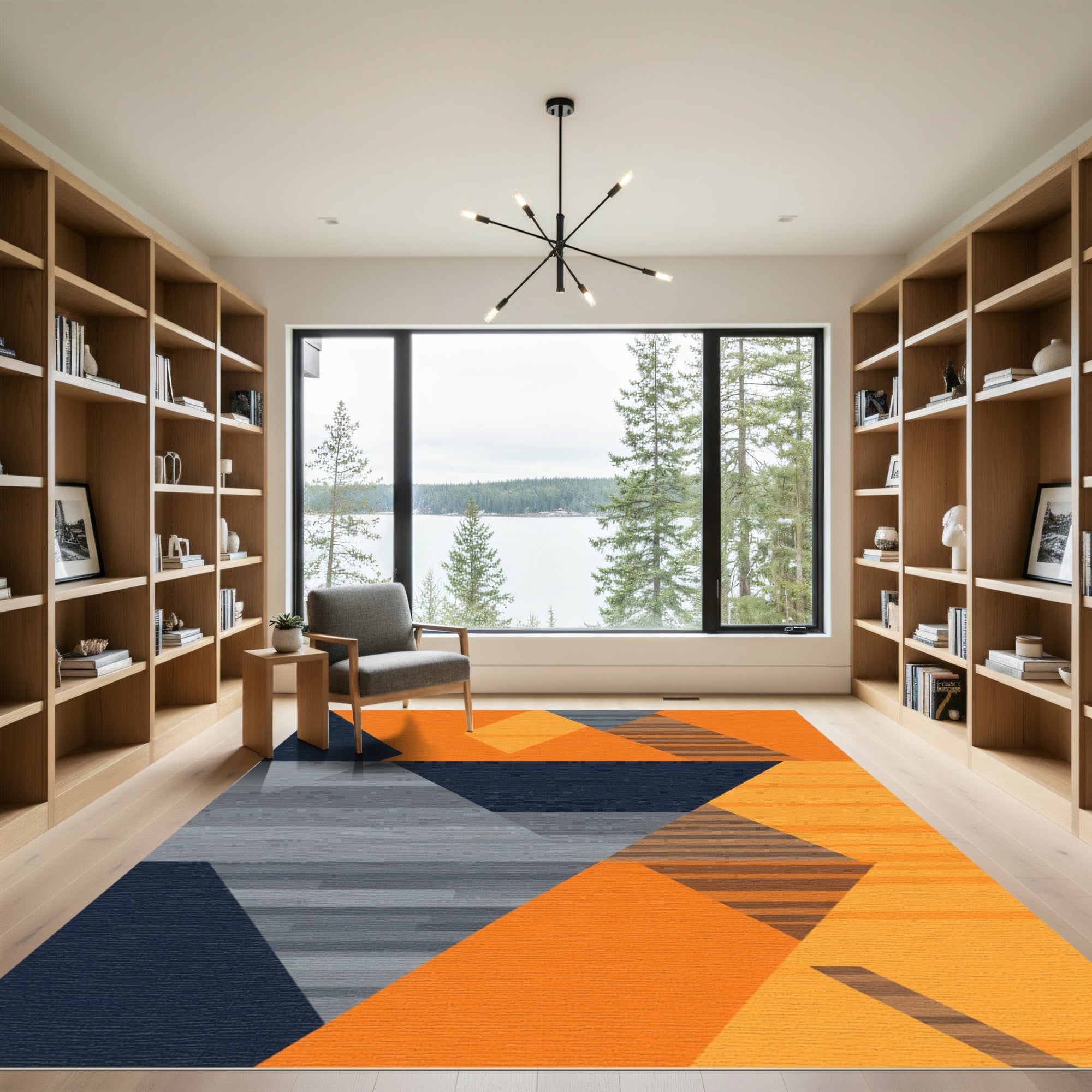 Orange Gray Geometric Accordion Rug