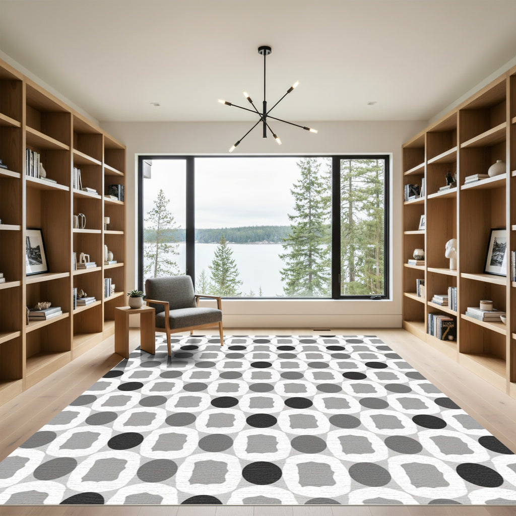 Monochromatic Geometric Circles Squares Rug