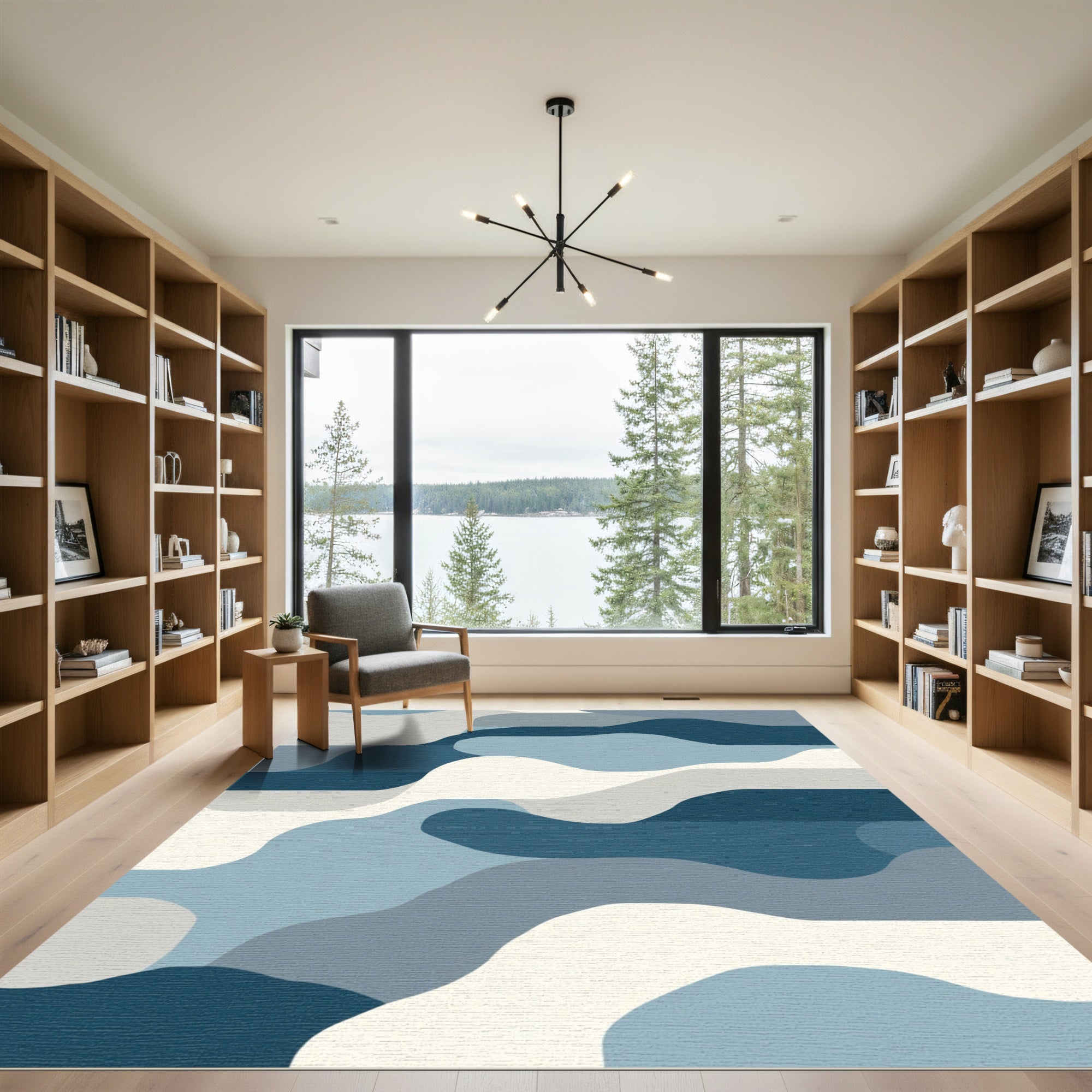 Cool Blue Abstract Wave Composition Rug