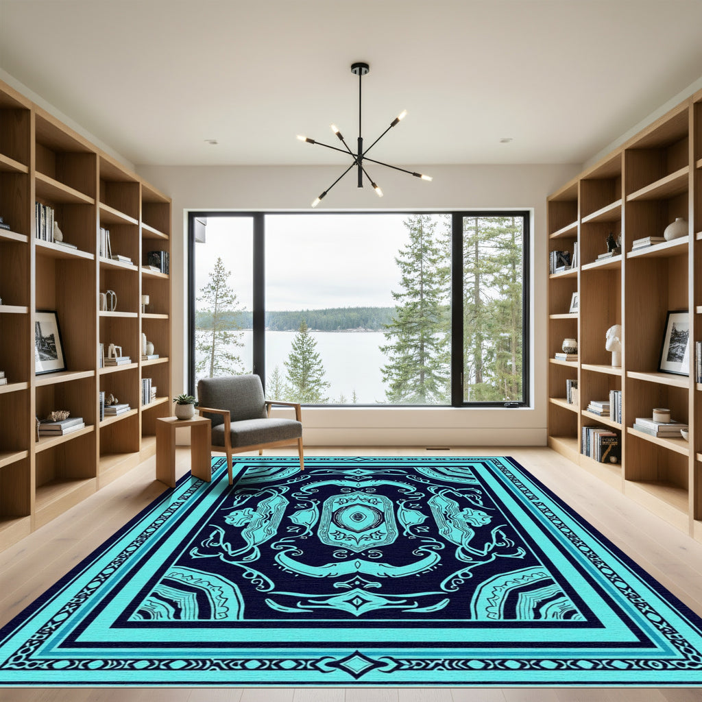 Turquoise Dark Oval Medallion Rug