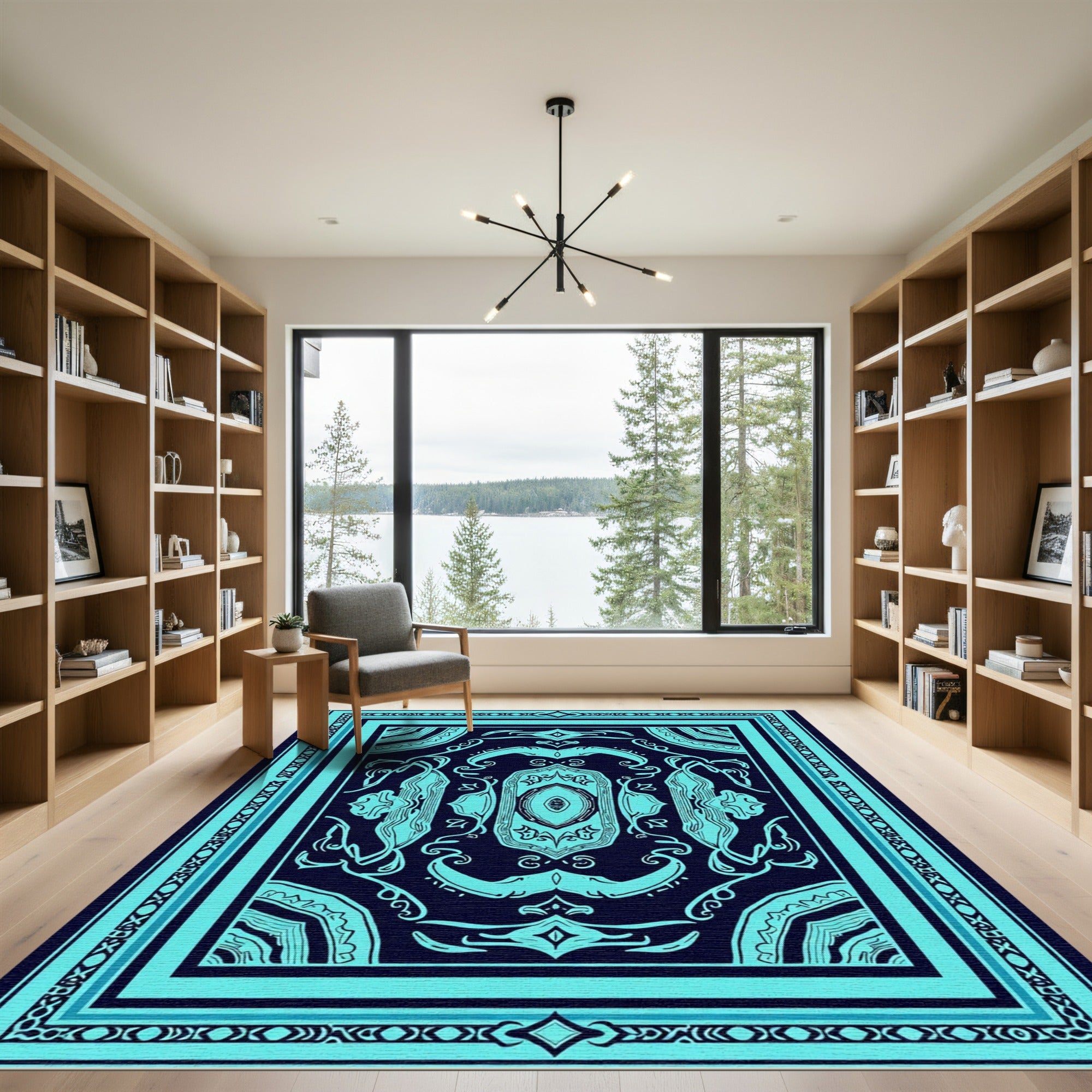 Turquoise Dark Oval Medallion Rug