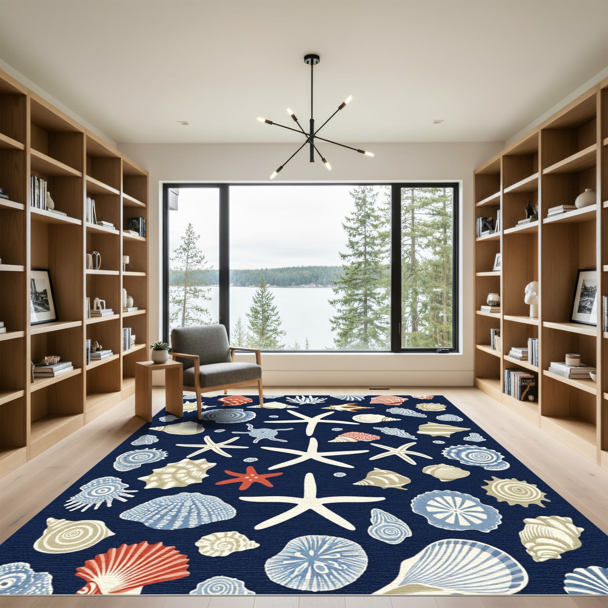Coastal Seashell Starfish Collection Rug