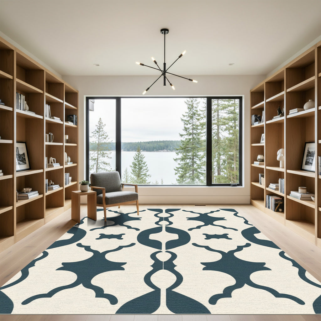 Deep Teal Arabesque Lattice Rug