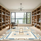 Subtle Blue Beige Geometric Maze Rug
