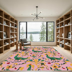 Green Peacock Pink Floral Art Rug