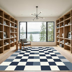 Modern Blue White Geometric Check Rug