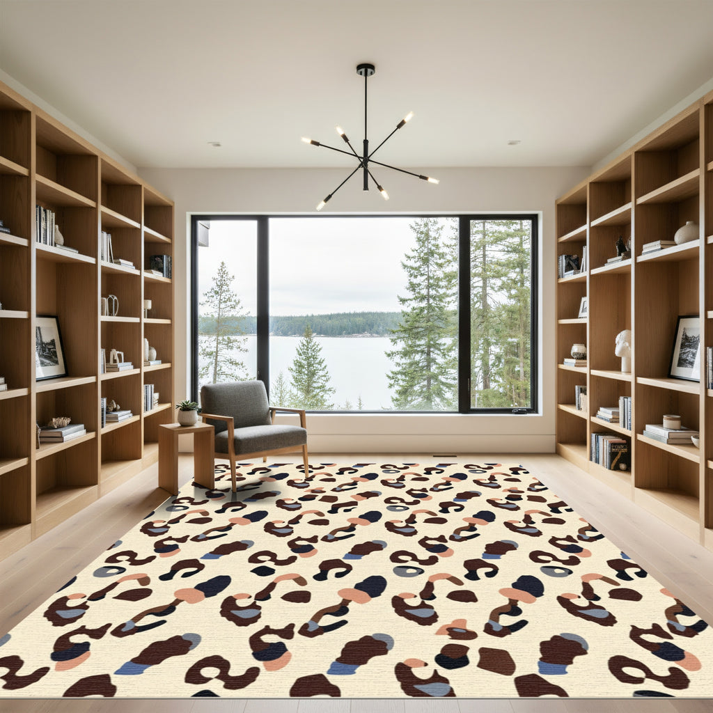 Abstract Leopard Spots Cream Accents Rug