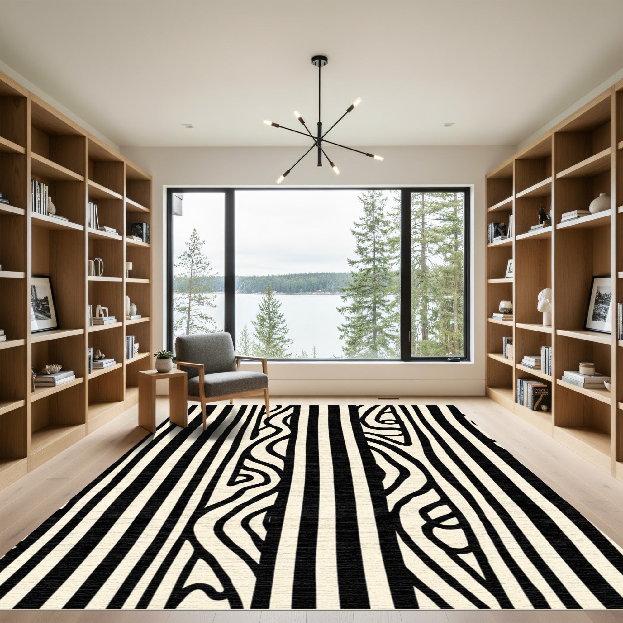 Abstract Black Cream Zebra Stripe Rug