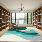 Teal and Gold Abstract Wave Rug