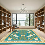Turquoise Floral Bunny Art Rug