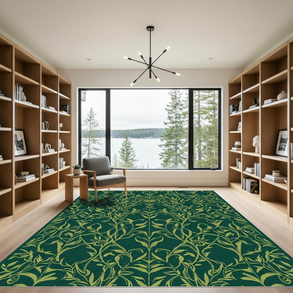 Deep Forest Green Vine Flourish Rug