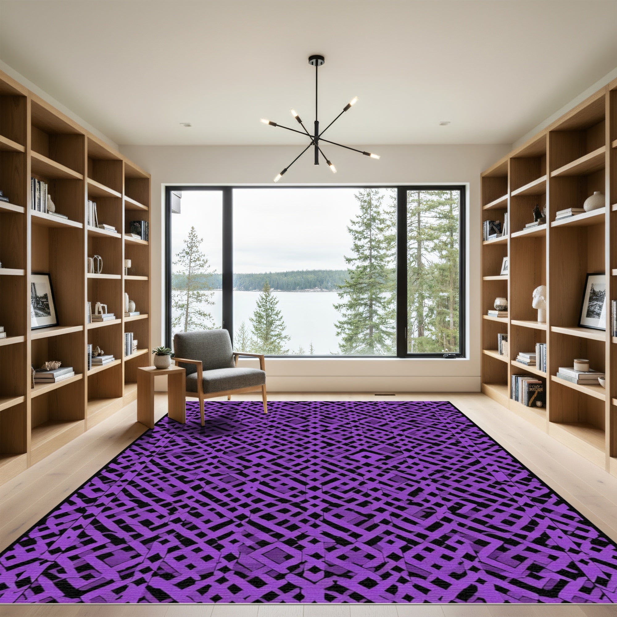Vibrant Purple Interlocking Geometric Grid Rug