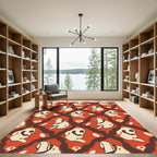 Whimsical Crimson Clown Figures Rug