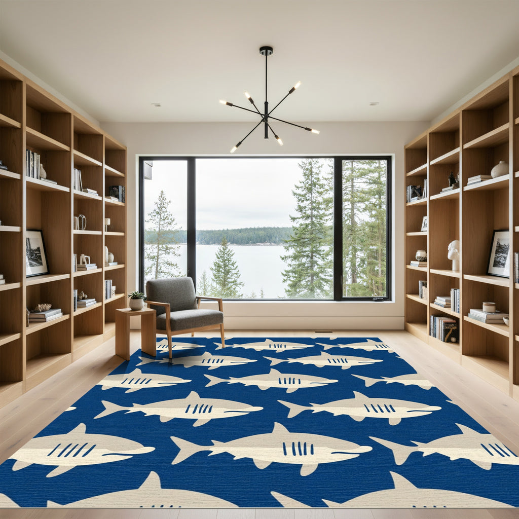 Whimsical Gray Shark School Ocean Rug
