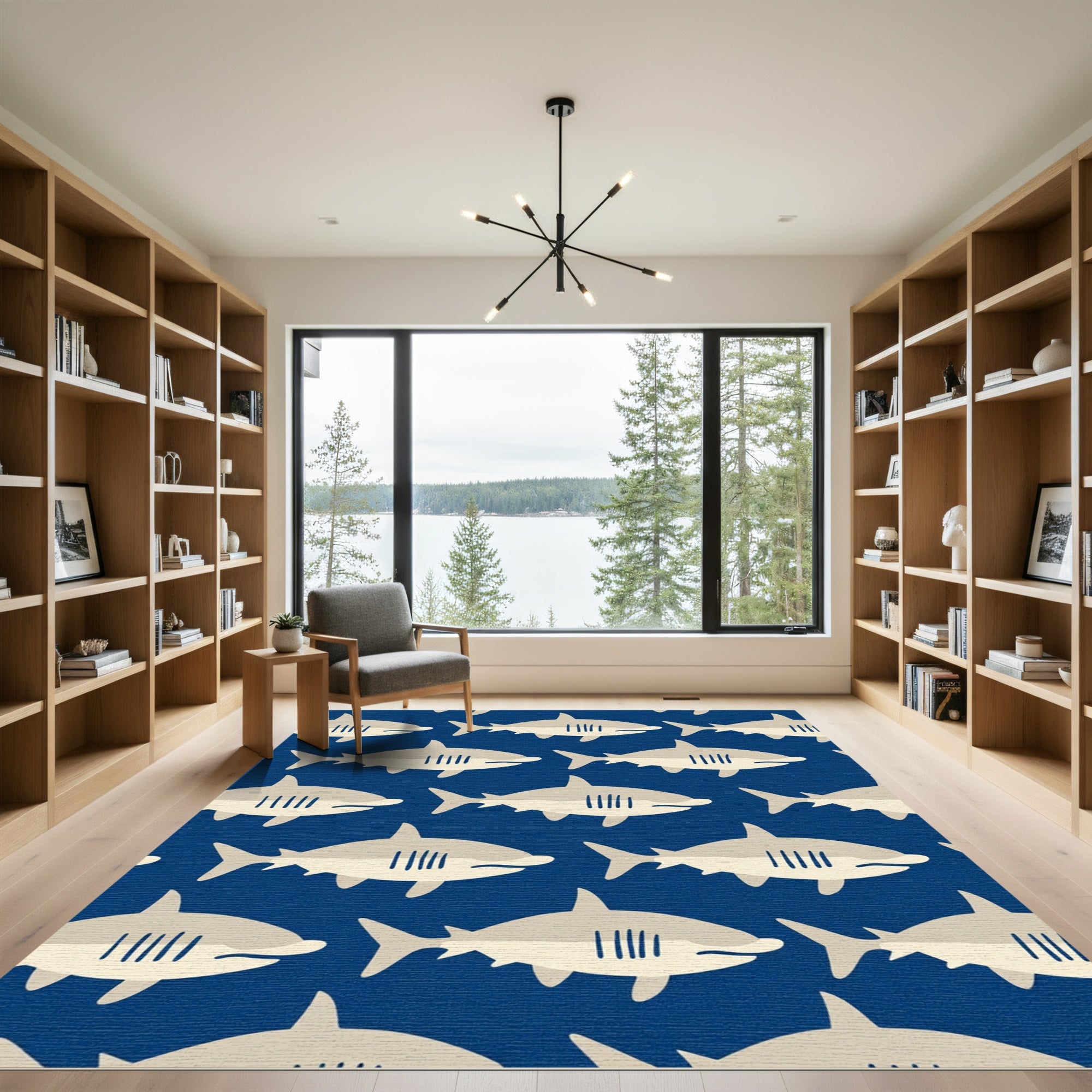 Whimsical Gray Shark School Ocean Rug
