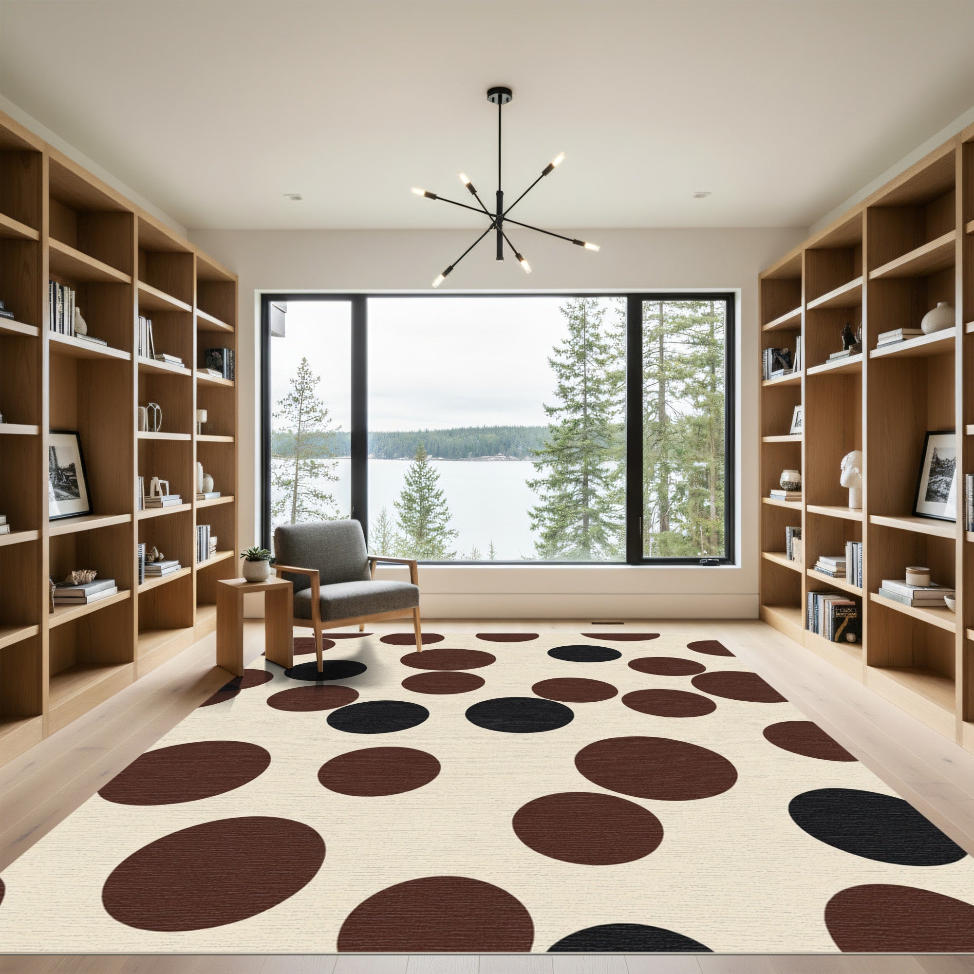 Brown Black Circular Composition Rug