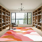 Pink Coral Abstract Wavy Gold Glitter Rug