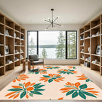 Orange Teal Blossom Field Accent Rug