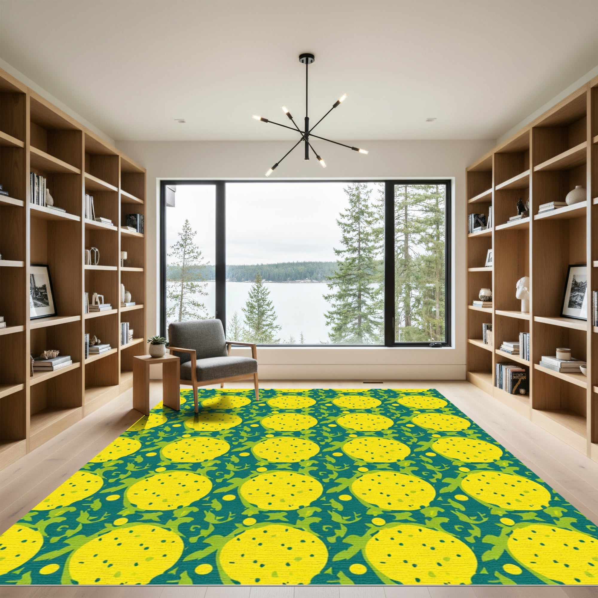 Yellow Polka Dot Foliage Pattern Rug