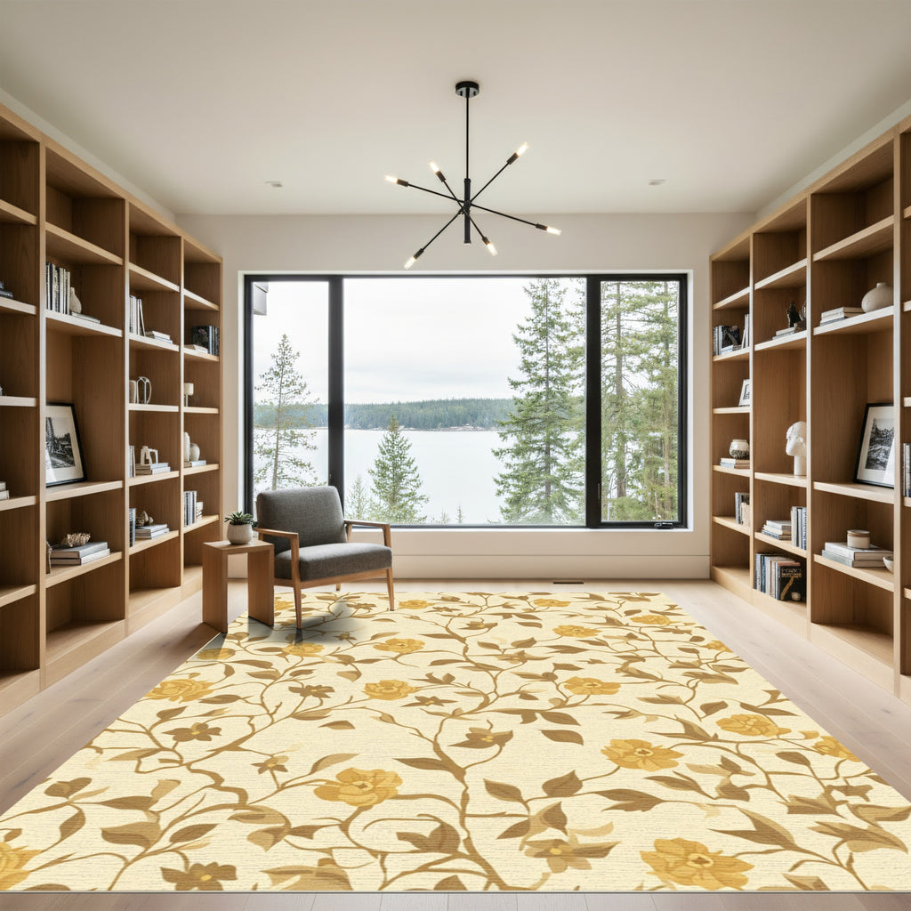 Golden Floral Vine Garden Rug