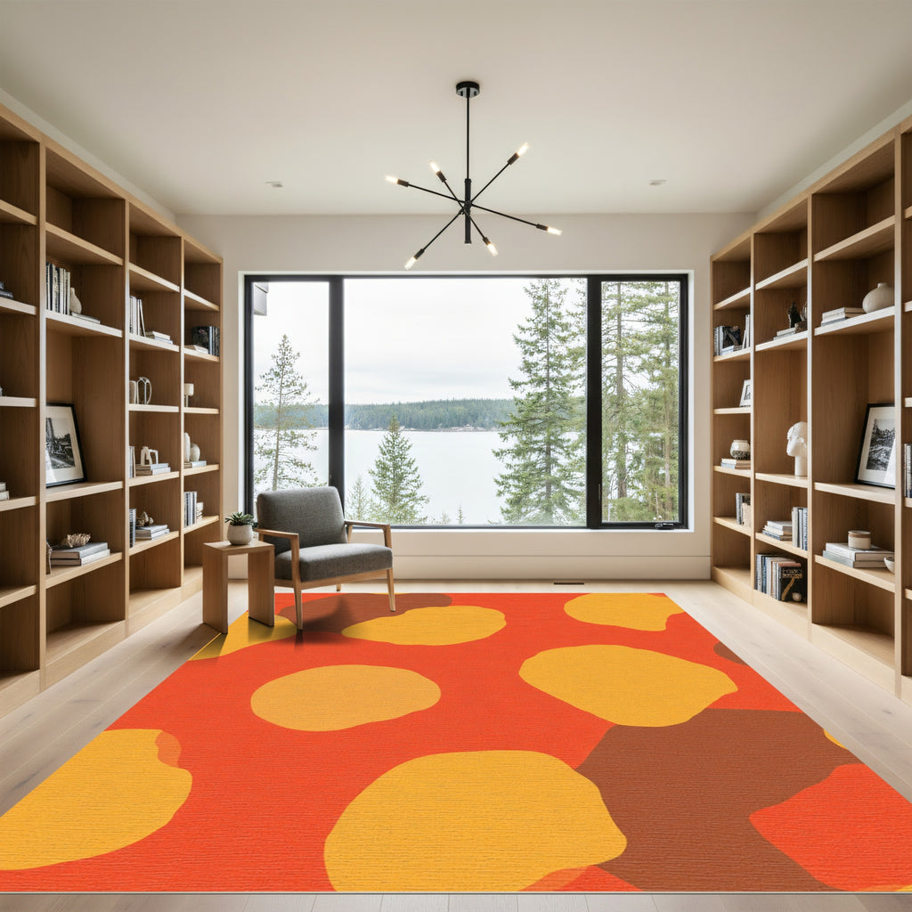 Vibrant Orange Abstract Blob Rug