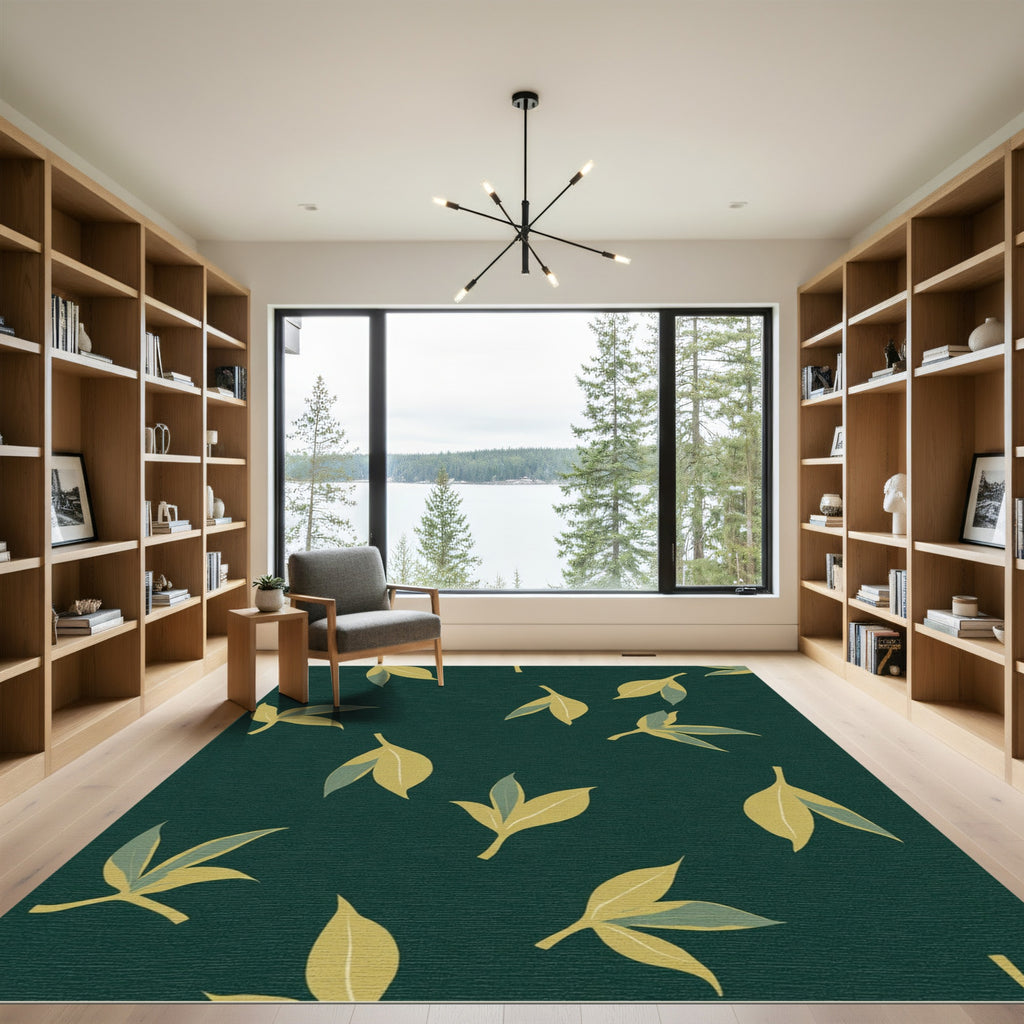 Deep Emerald Yellow Leaf Scatter Rug