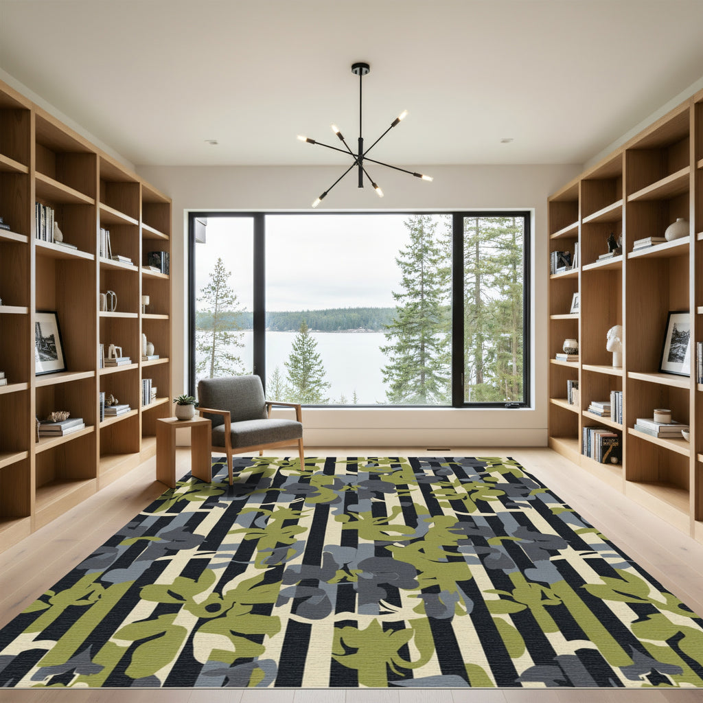 Abstract Camouflage floral Striped Rug